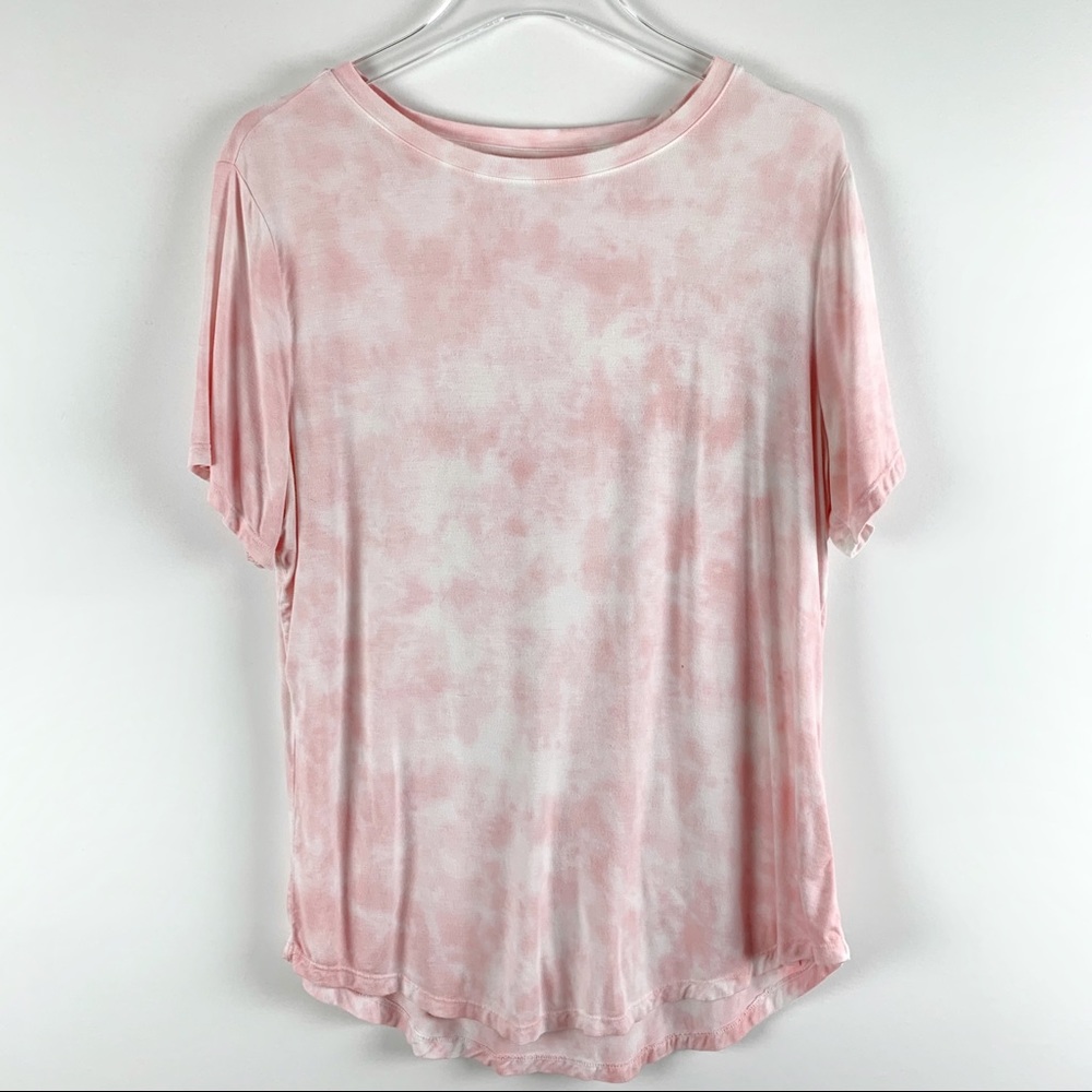 🌿Old Navy Luxe Pink on White  Tie Dye Stretchy T-Shirt Oversized
